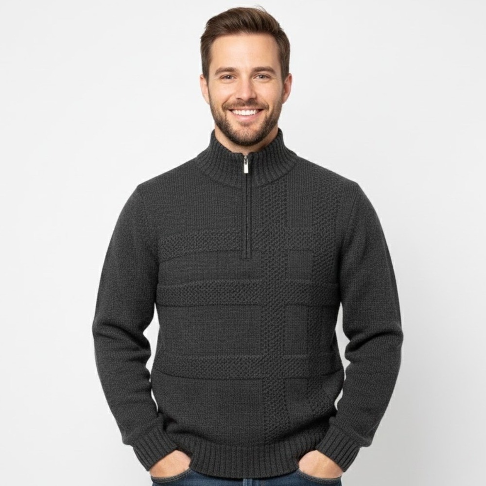 Joseph Abboud Men's‎ Charcoal 70% Wool Quarter Zip Sweater XL Preppy Chunky